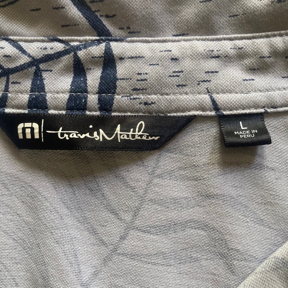 Travis Mathew Polo Shirt Mens Large Grey Tropical Palm Leaf Summer Pima Cotton - Picture 6 of 7